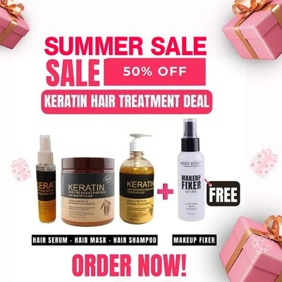 (New Deal) 4 In 1 – Keratin Hair Mask| Keratin Shampoo| Keratin Hair Serum Free Makeup Fixer