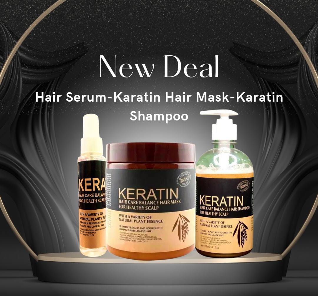 (New Deal) 4 In 1 – Keratin Hair Mask| Keratin Shampoo| Keratin Hair Serum Free Makeup Fixer